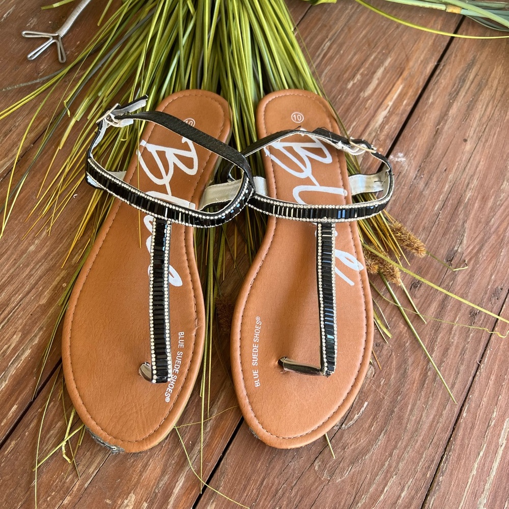 Sparkly black bead & rhinestone sandals